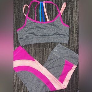 DSG Kids Sports Bra Capri Leggings Matching Set in Gray and Pink